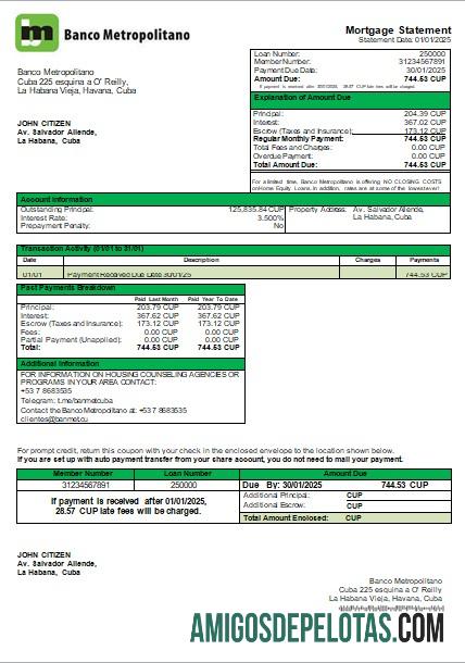 Cuba Banco Metropolitano Bank Mortgage Statement Scr baixar para verificação